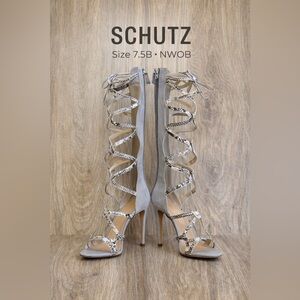 Schutz Lace-Up Snake Print Suede Gladiator Heels Size 7.5B